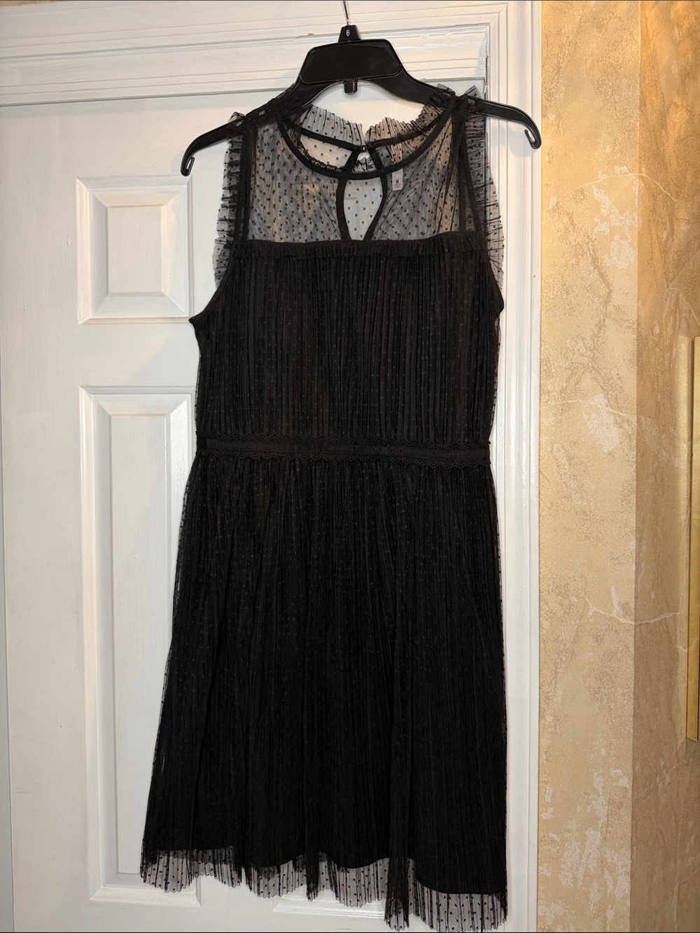 Xhilaration Sleeveless Black Mesh Party Dress with Polka Dot Yoke